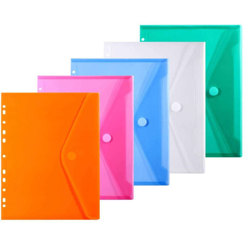 OFFICEPOCH Semi Poly Waterproof Project Envelopes Pockets 11 Holes Document Folders for Binders Letter Size 5 Pcs for School,Home,Office Organization 