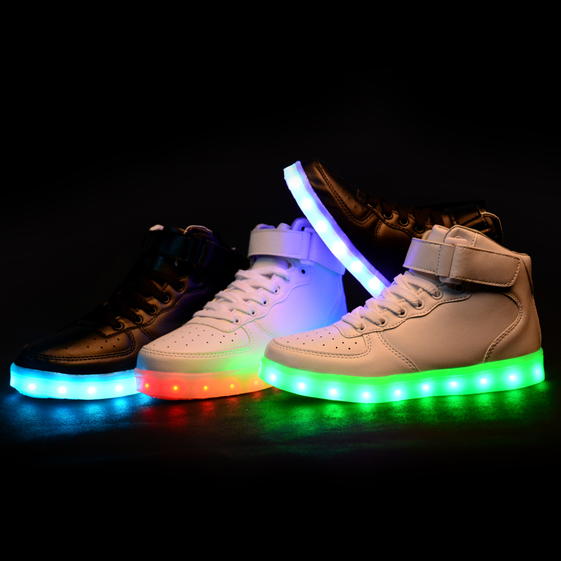 Big Size 35-46 Fashion Men Sneaker Shoes Led Luminous Waterproof Light Up High Tops