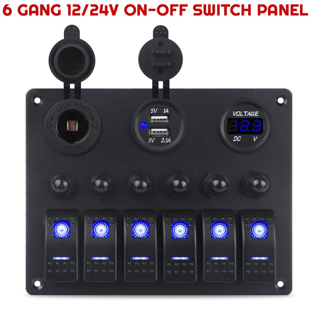 New 6 Gang DC 12-24V Car Yacht Rv Boat On-Off Switch Panel Double ...