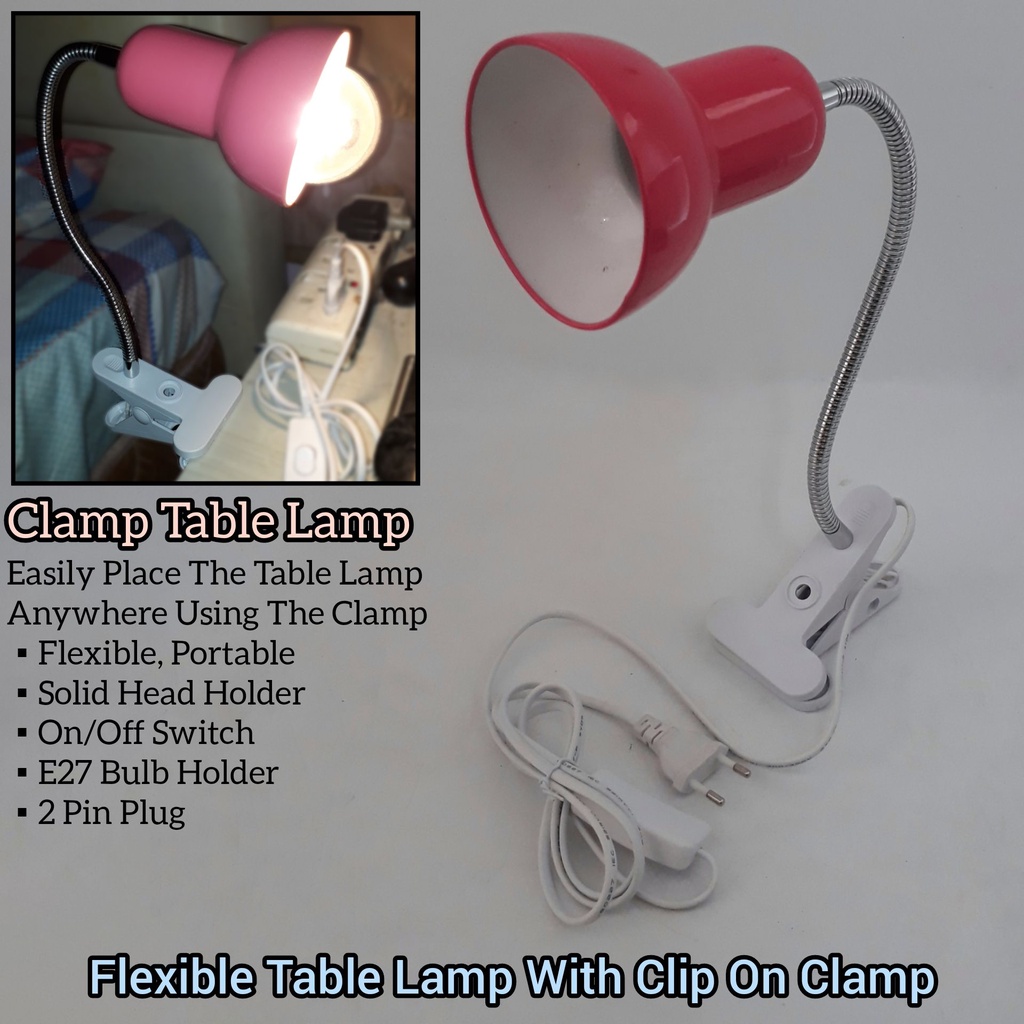 1.7M Wire With Flexible Table Lamp Bulb Holder E27 With Clip and Wire On Table Shopee Malaysia