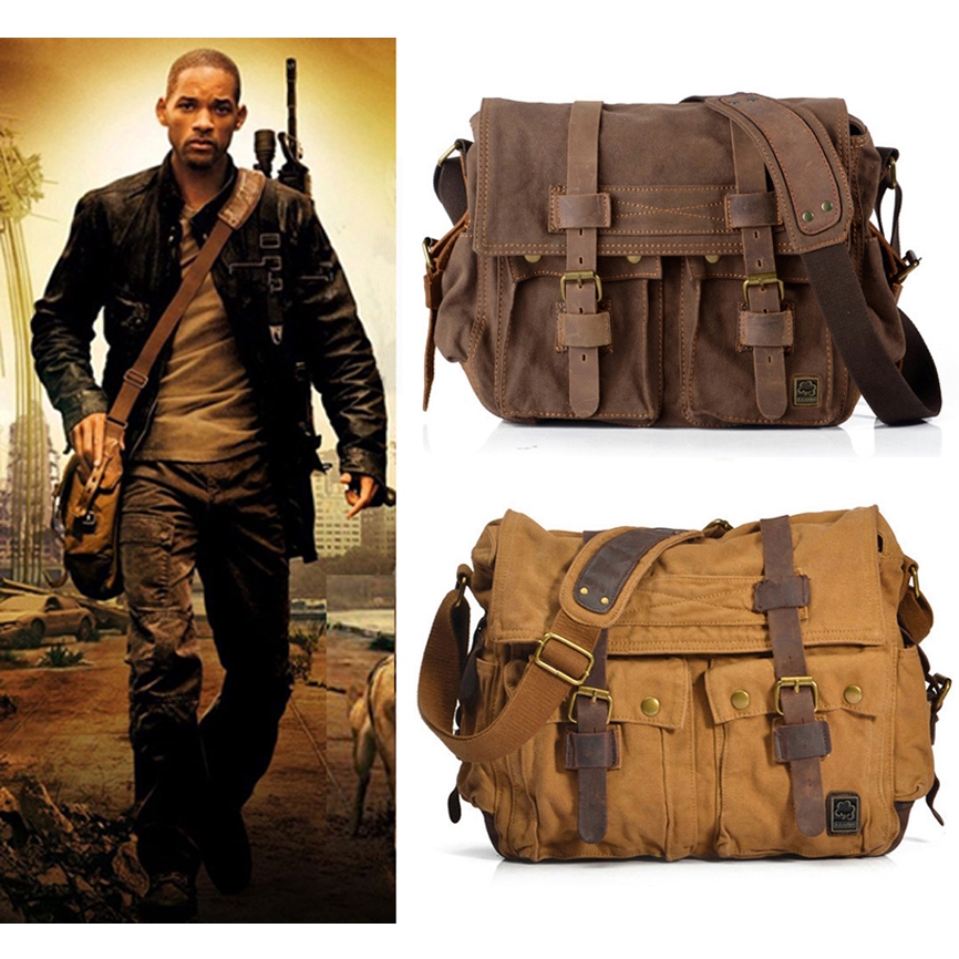 I AM LEGEND Will Smith Military Canvas + Genuine Leather Men Messenger ...