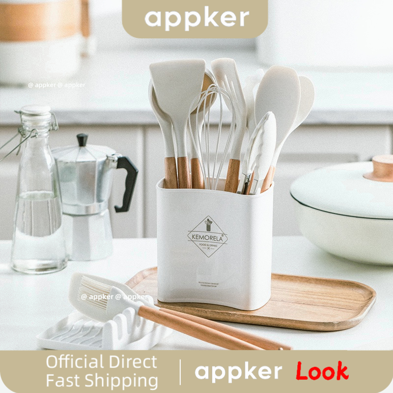 APPKER Silicone kitchenware spatula Cookware set set senduk silicon Bakery shop Cooking Tools set Cutleries Set Kitchen Cookware Set Silicone Utensils Cooking Sets Kitchen Cookware Non-Stick Cooking Tool Spatula Ladle Egg Beaters Shovel Spoon Soup Ute