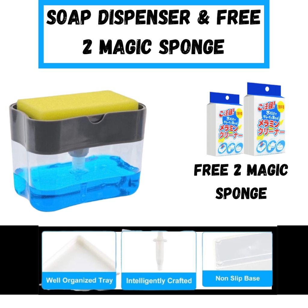 SP 67 PAKEJ SUPER JIMAT 1 SOAP DISPENSER + FREE 2 MAGIC SPONGE