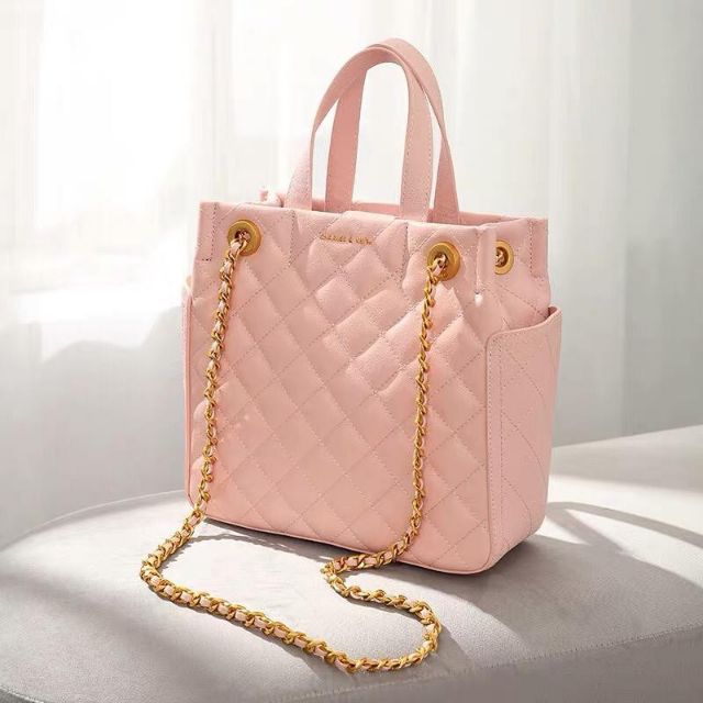 pink quilted tote bag