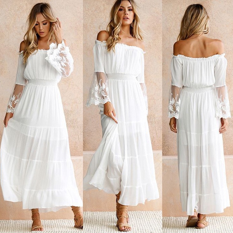 long white boho maxi dress