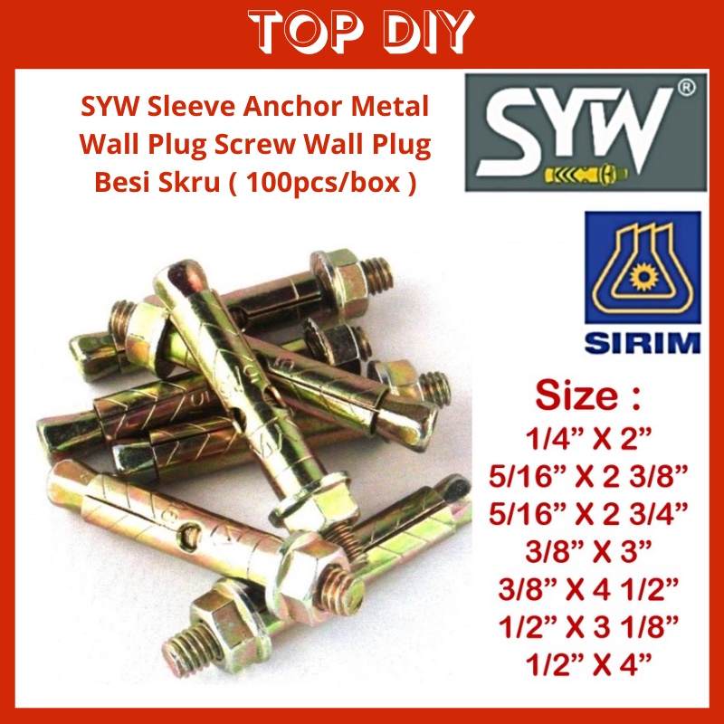 SYW Sleeve Anchor Metal Wall Plug Screw Wall Plug Besi Skru Wall Screw Skru Dinding Simen