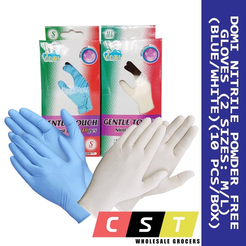 DOMI Nitrile Powder Free Gloves (10 Pcs/Box)(Size M-L)(Blue/White)