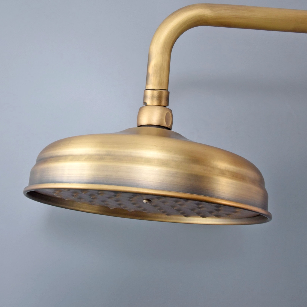 8'' Golden Brass Retro Bathroom Round Bath Rainfall Shower Head Rain Sprayer