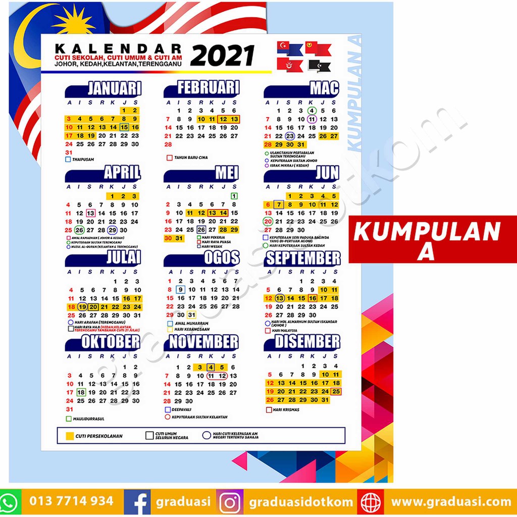 Kalendar Cuti Sekolah Cuti Umum Cuti Am Malaysia 2021 Pstr Shopee Malaysia