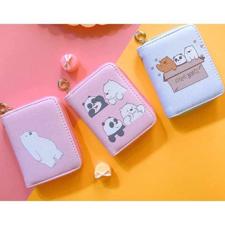 We Bare Bears Mens Leather pu Wallet Credit Card Holder Purse Cartoon Kid Wallet