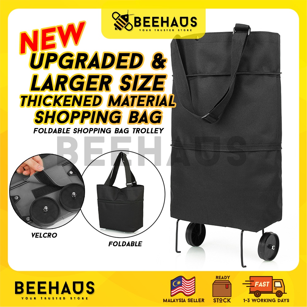 BEEHAUS Foldable Shopping Bag Trolley Bag Shopping Cart Laundry Grocery Trolley Handcart Market Bag Beg Troli Pasar