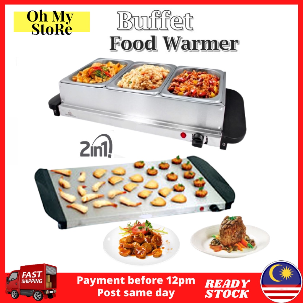 Stainless Steel 3 Tray Buffet Food Warmer Set Food Serving Tray Dish Soup Pemanas Makanan Kenduri