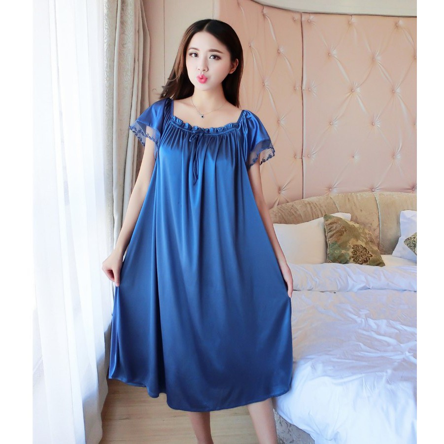 Plus Size Satin Ice Silk Nightdress Sleepwear Lingerie 10 Colour