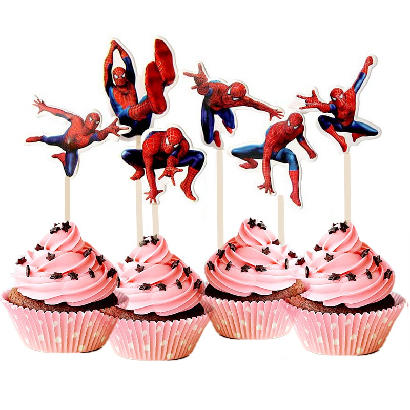 24pcs Spiderman Theme Cartoon Character Cake Topper Happy Birthday Cupcake  Decoration | Shopee Malaysia