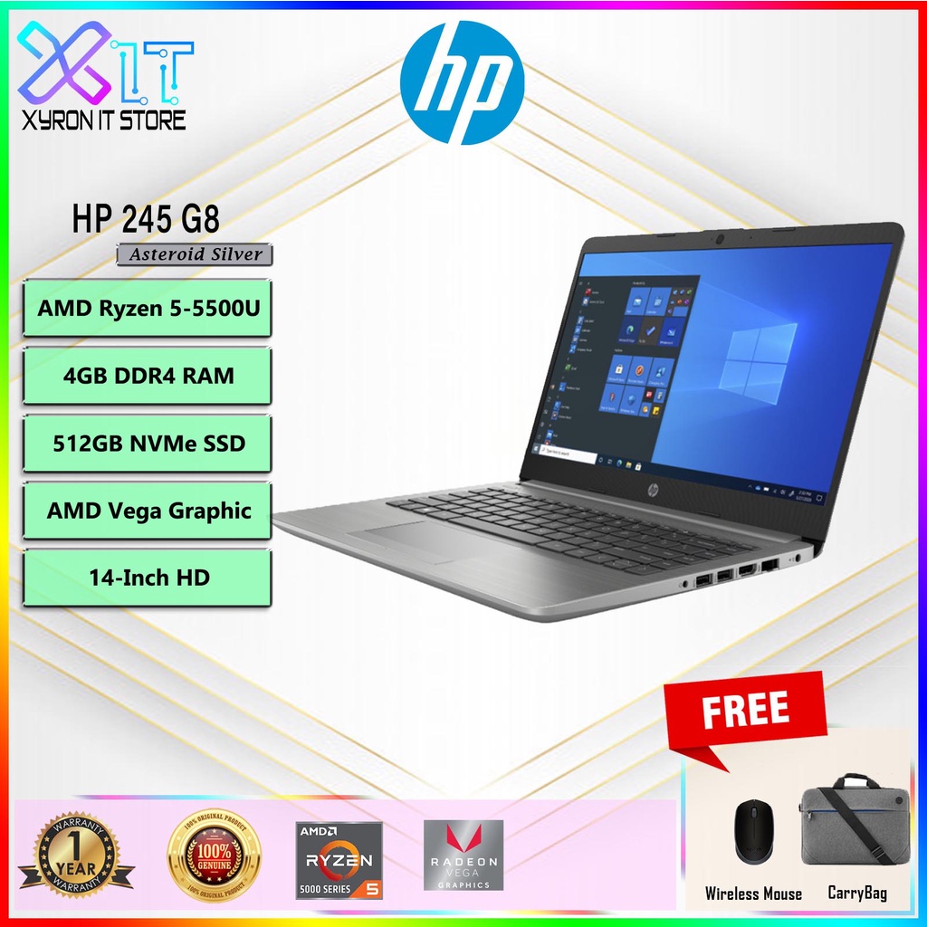 Hp 245 G8 Laptop Amd Ryzen 5 5500u4gb Ram512gb Ssdw10 Home14hd1 Year Warranty Shopee 5419