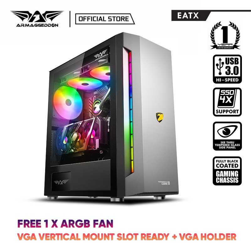 Armaggeddon-Tessaraxx Core 11 EATX Gaming PC Case | Strong Compatibility | 1 ARGB Fan Included