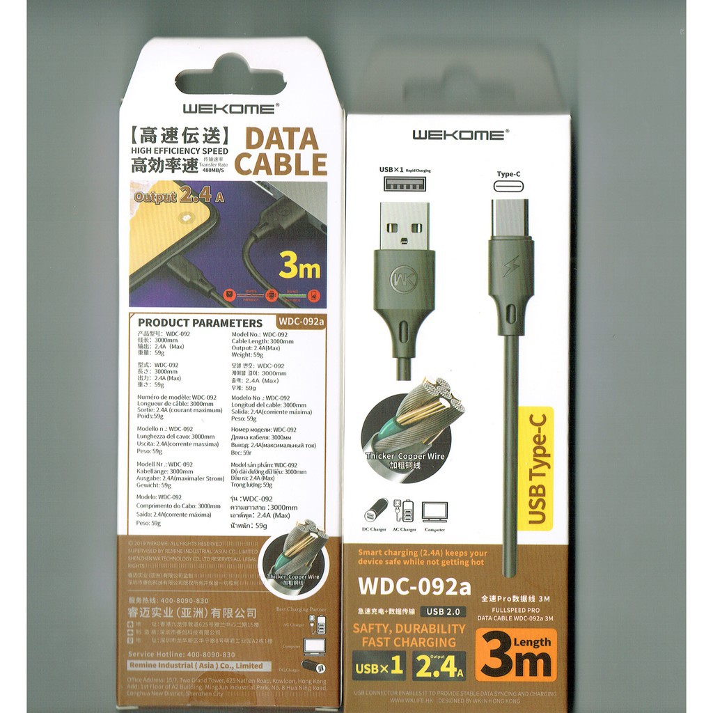 Ready Stock Wekome Original 3 Meter 3000mm 300cm 3m Long Charging Usb Cable For Iphone Lightning Type C Or Micro Usb