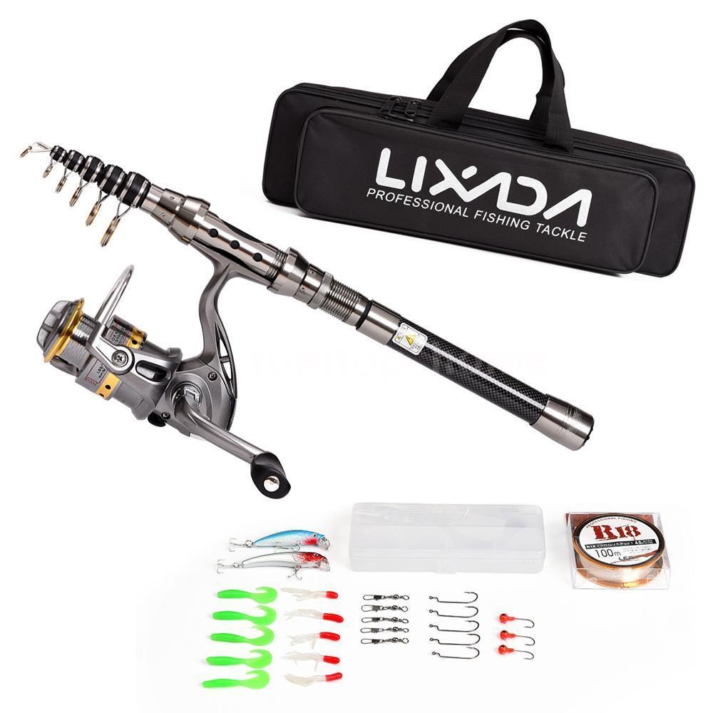 Spinning Fishing Rod Reel Combos Portable All in One 1.8-2.1M Pole Jig Kit Lure 