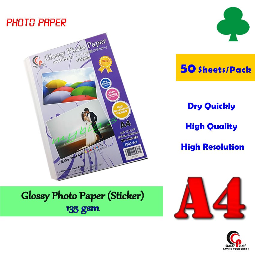 Glossy Photo Paper Sticker A4 135gsm 50 Sheets Shopee Malaysia