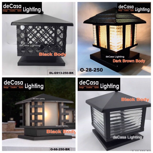 250mm Outdoor Gate Light E27 Weather Proof Outdoor Pillar Light Lampu