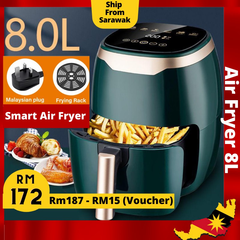 Air Fryer Touch 8L Super Big Capacity Smart LED Digital Touchscreen  Oil Free Kitchen, Cooker Penggoreng Udara, 空气炸锅机.