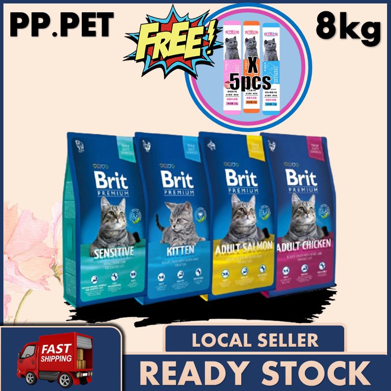Brit Premium Cat Dry Food 8kg (Brit Premium Salmon, Sensitive Lamb