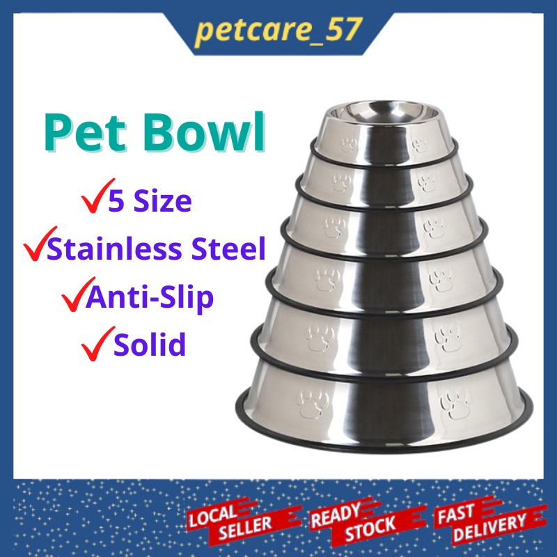 Ready StockPet Bowl Stainless Steel High Quality Anti Overturn Anti Slip Mangkuk Kucing Murah