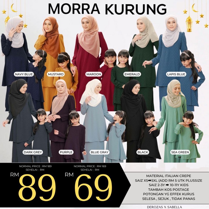 BAJU KURUNG MORRA PREMIUM ITALIAN CREPE BY SABELLA BELI 1 PUN DAPAT HARGA KOMBO MURAH BERBALOI +