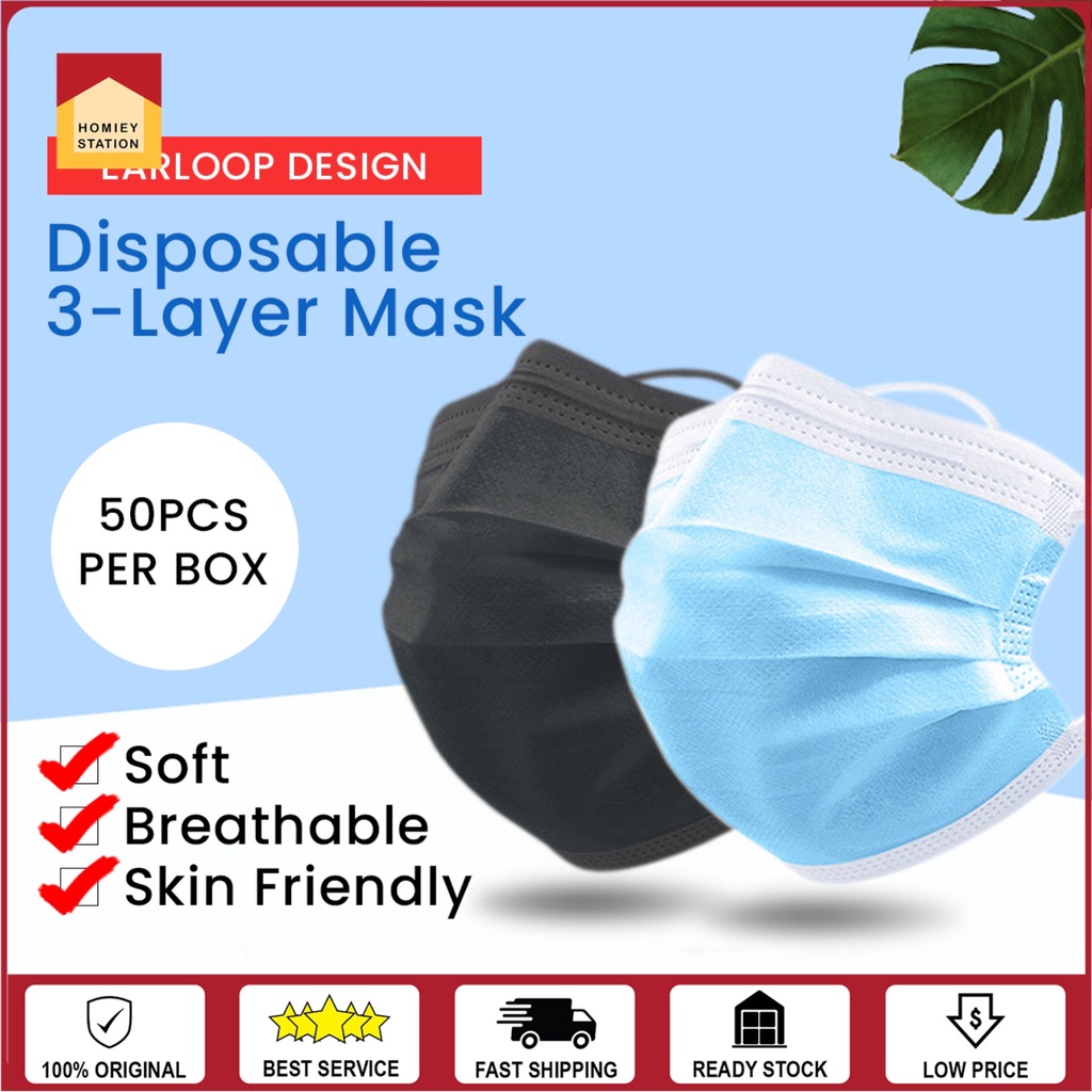 Ready Stock 50 Pcs Face Mask Disposable Earloop 3ply 3 Ply Anti-dust ...