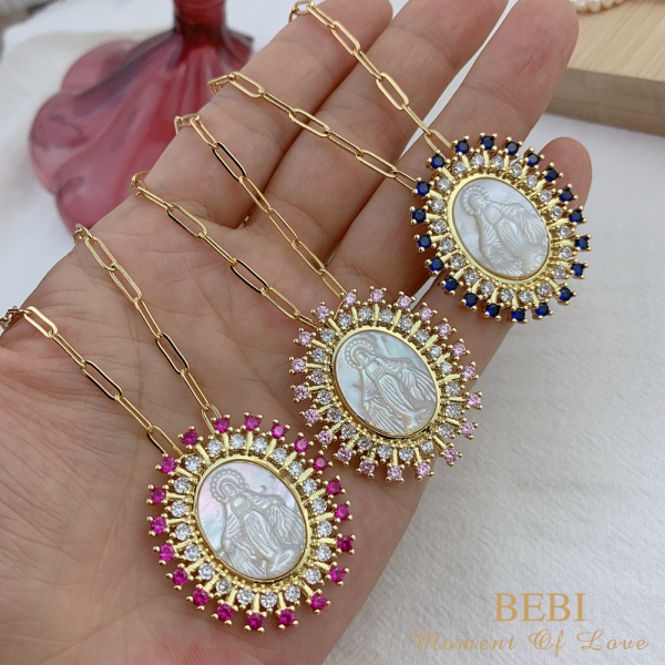 Oval Zircon White Shell Virgin Mary Necklace Female Religious New Product Pendant Accessories