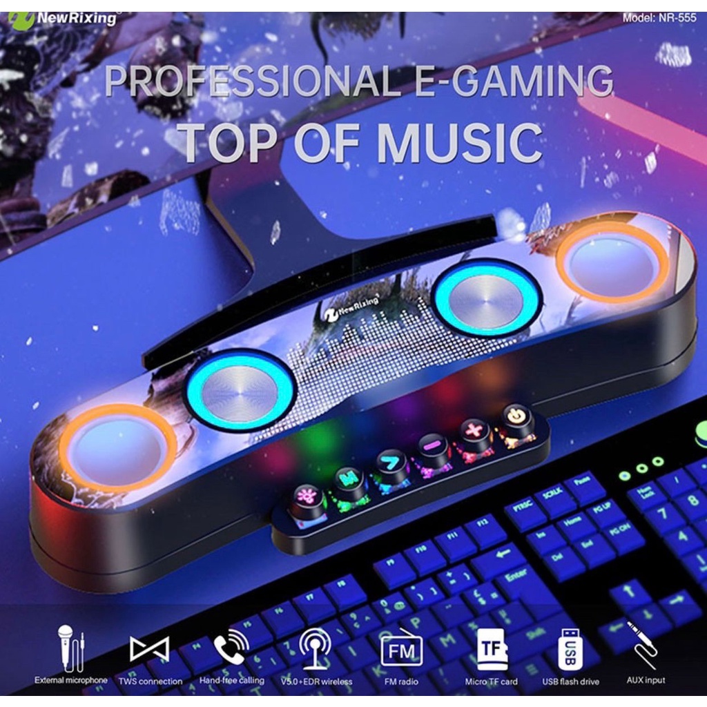 New Rixing Wireless Gaming Speaker NR555 RGB Colorful Lights Bluetooth