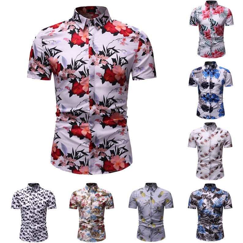 READY STOCK Summer Mens New Short Sleeve Floral Shirts 