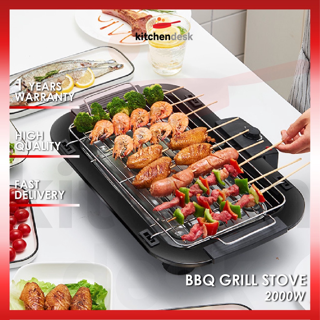 KD Electronic BBQ Grill Stove Rack Barbeque Electric Roaster Barbeku Pan Teppanyaki Smokeless