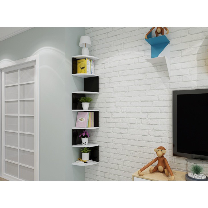 White Fan Corner Wall Hanging Bookshelf Creative Storage Wall