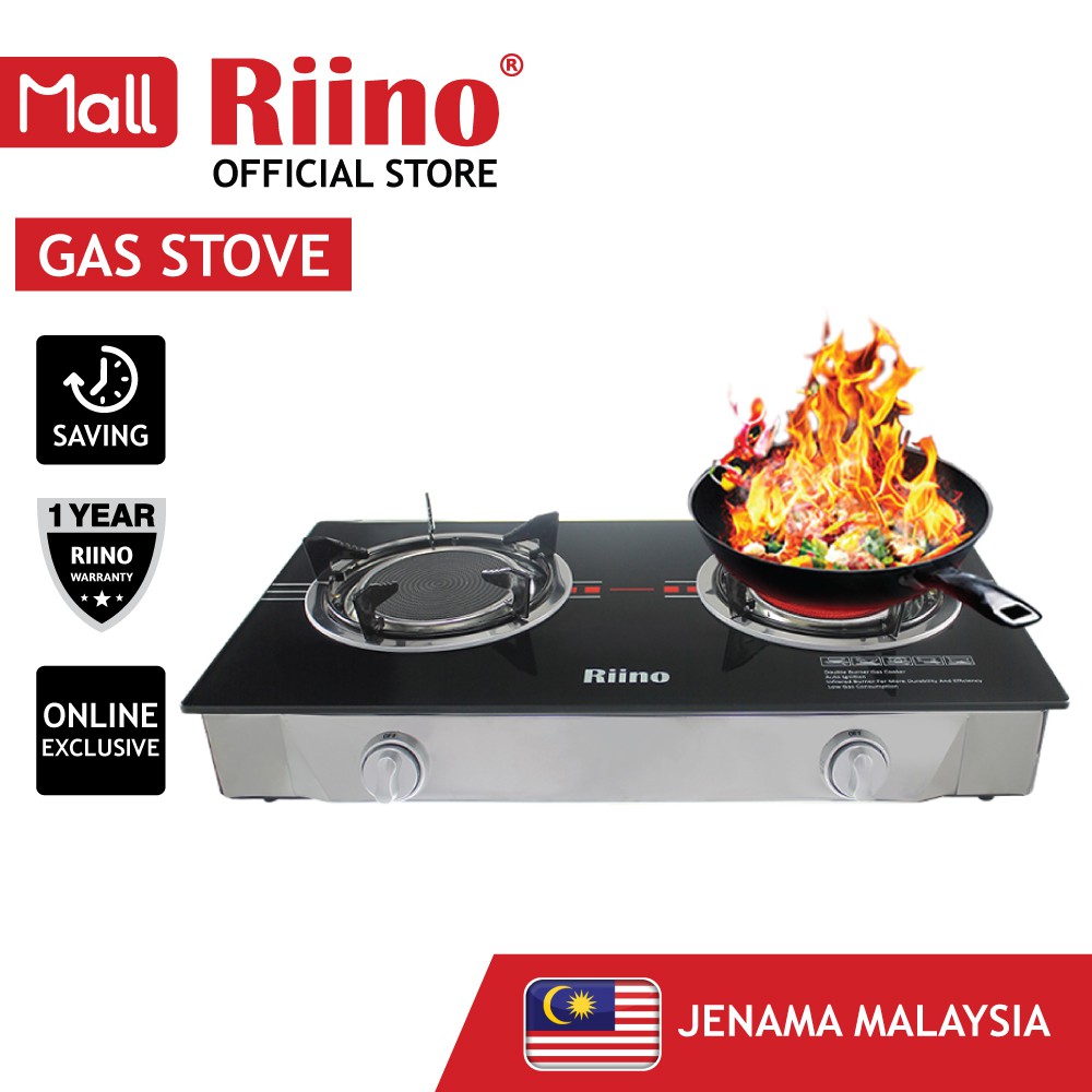 Dapur Masak Berkualiti Riino Infrared Tempered Glass Top Gas Stove with Burner Rings 702i