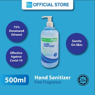KKM APPROVED‼️HOSPITAL USED[75% alcohol]Safercare Plus Hand Sanitizer Free Fragrance 500ml
