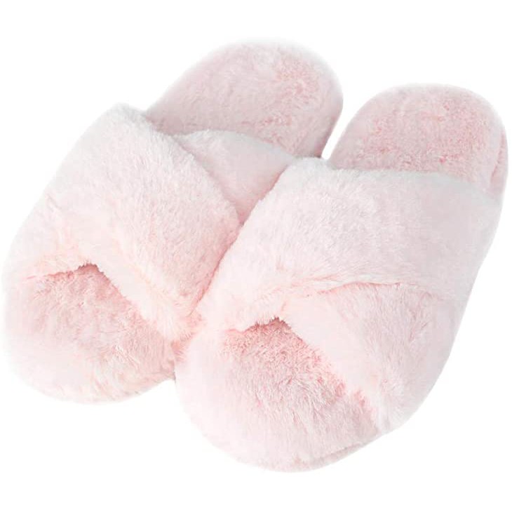 fuzzy cross band slippers