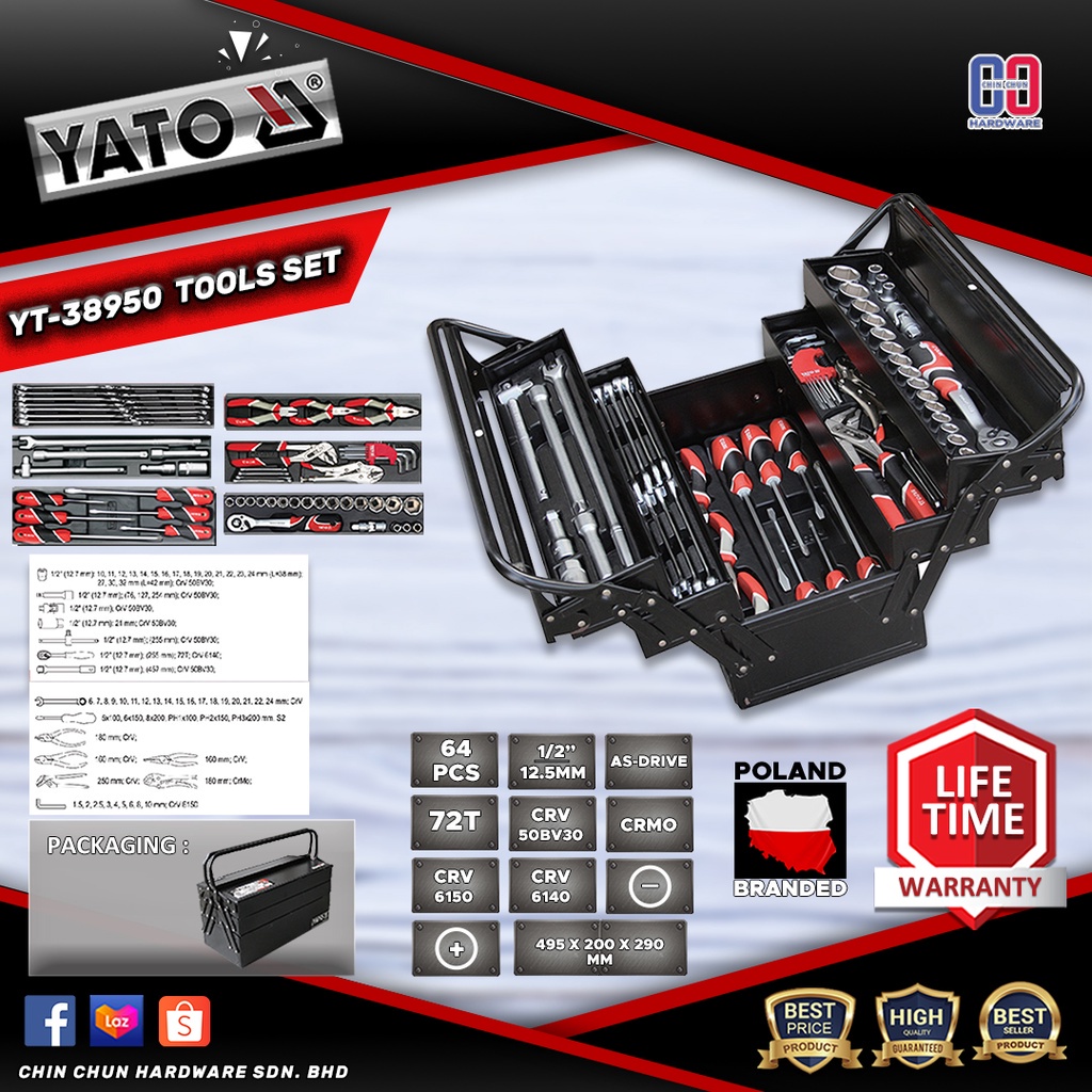 Yato YT38950 Cantilever Tool Box with 62pcs Tools KitTools BoxTool