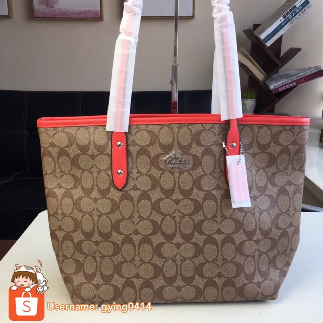 Coach Signature City Zip Tote Handbag Red Khaki F58292 handbag bag women  beg | Shopee Malaysia