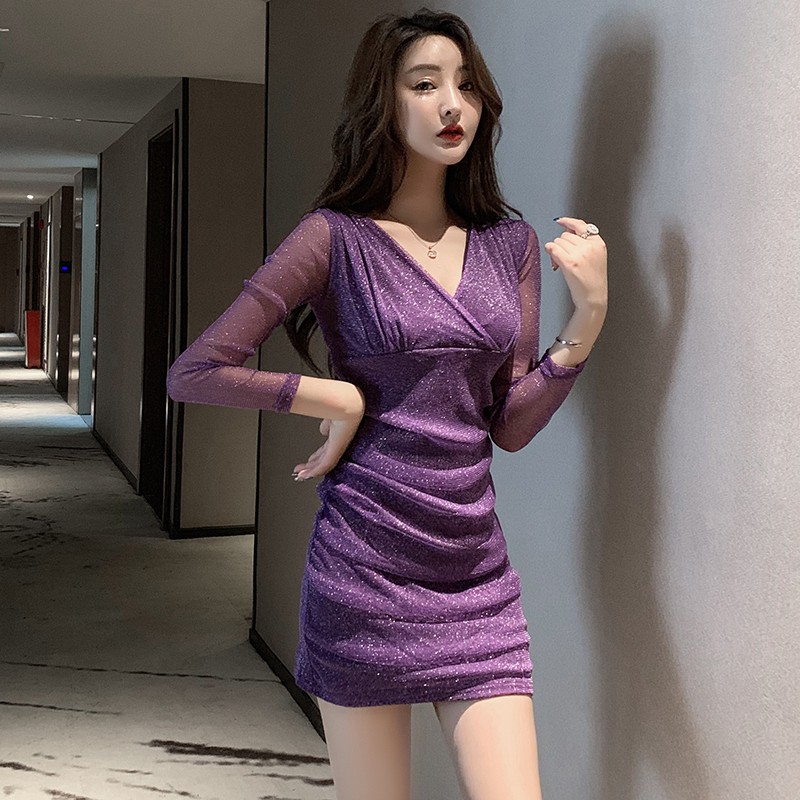 bodycon v neck mini dress