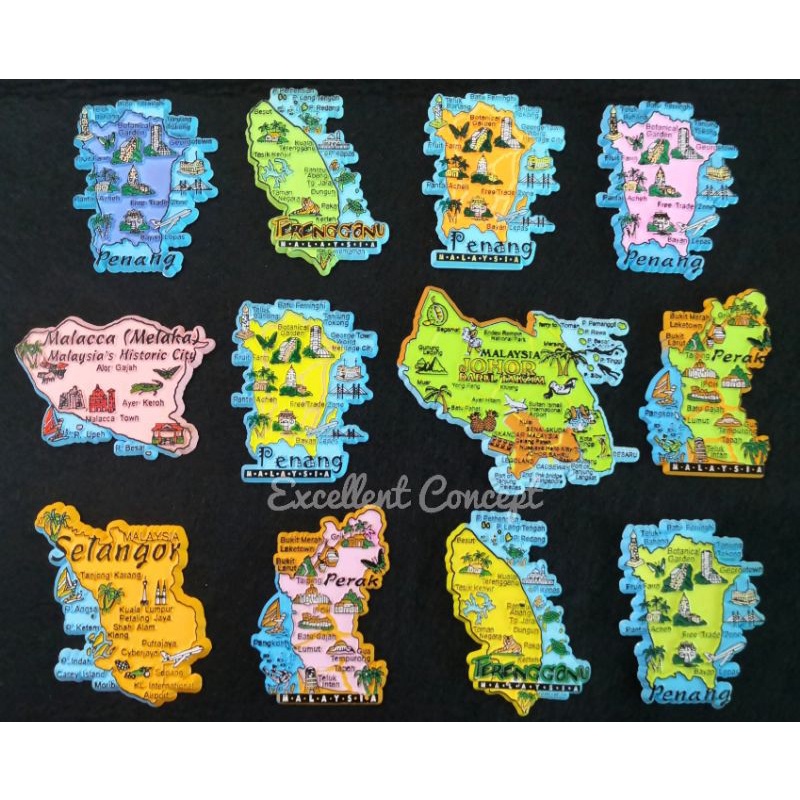Fridge Magnet States in Malaysia (PVC) Map | JOHOR | TERENGGANU | PERAK | MELAKA | PENANG  | SELANGOR