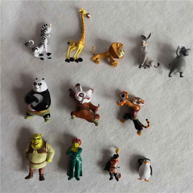 12pcs Kids Toys Gift Cartoon Action Figure Shrek Madagascar Kung - kung fu panda pants roblox