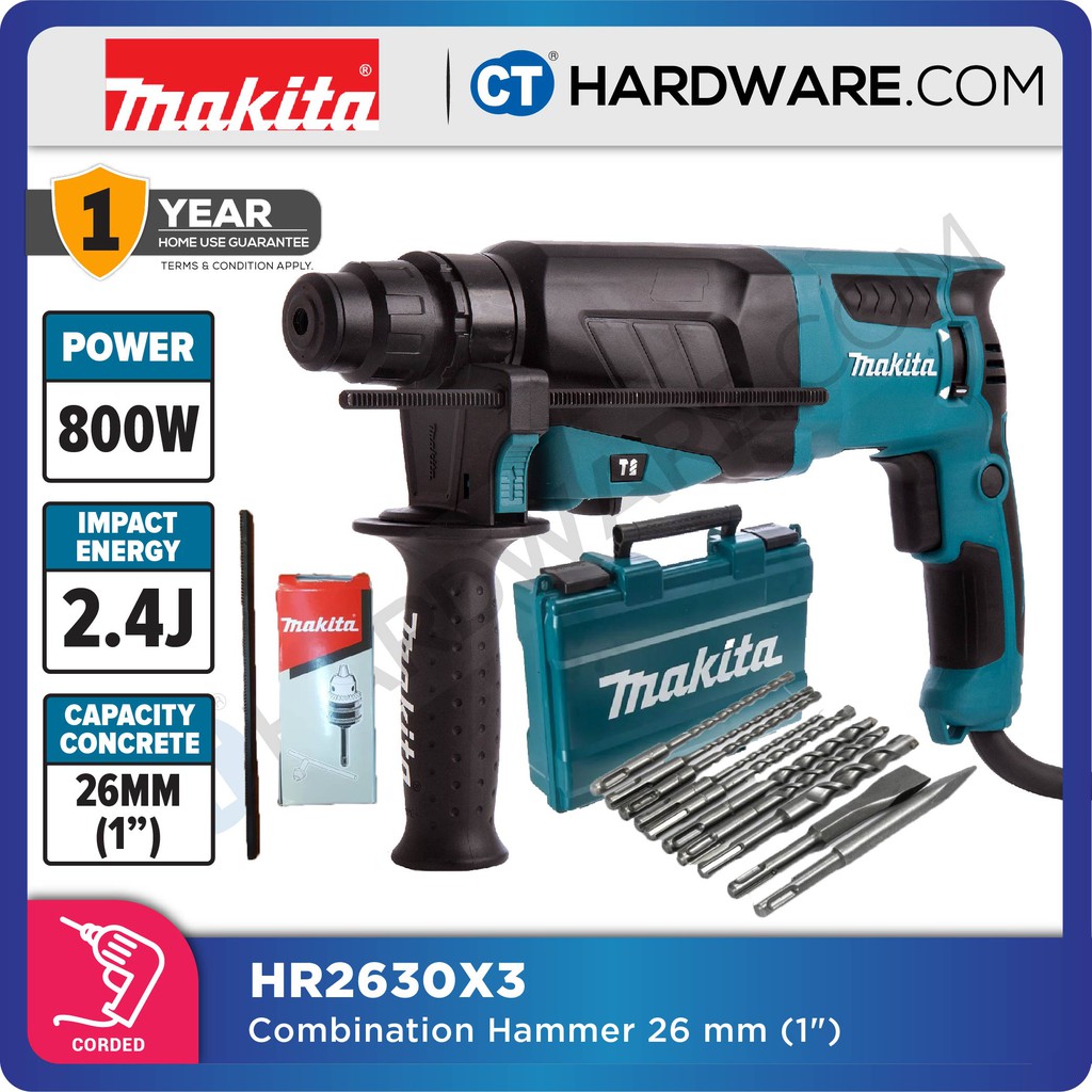 MAKITA HR2630 COMBINATION ROTARY HAMMER 26MM (1") 800W 2.4 J 01200 RPM 04600 IPM