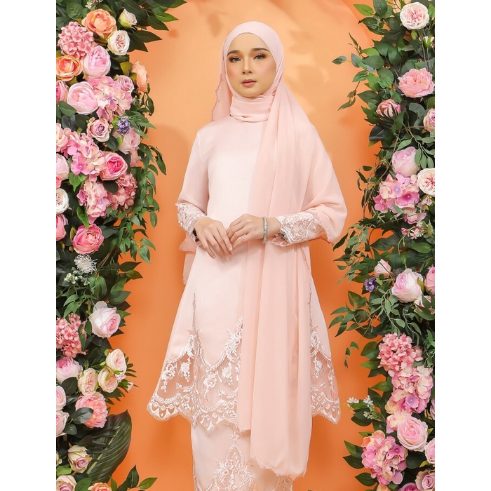 HIJABISTAHUB VEIL EMBROIDERY CHIFFON SHAWL A05 (PEACH) | Shopee Malaysia