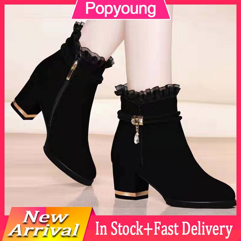 Malaysia Ready Stock kasut perempuan velvet keep warm suede ankle boot