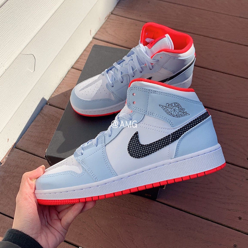 light blue red and white jordan 1