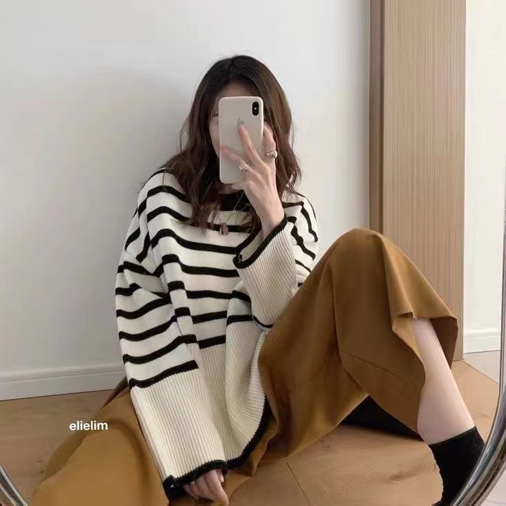 Women Ladies O-Neck Long Sleeve Knit Top Sweaters Loose