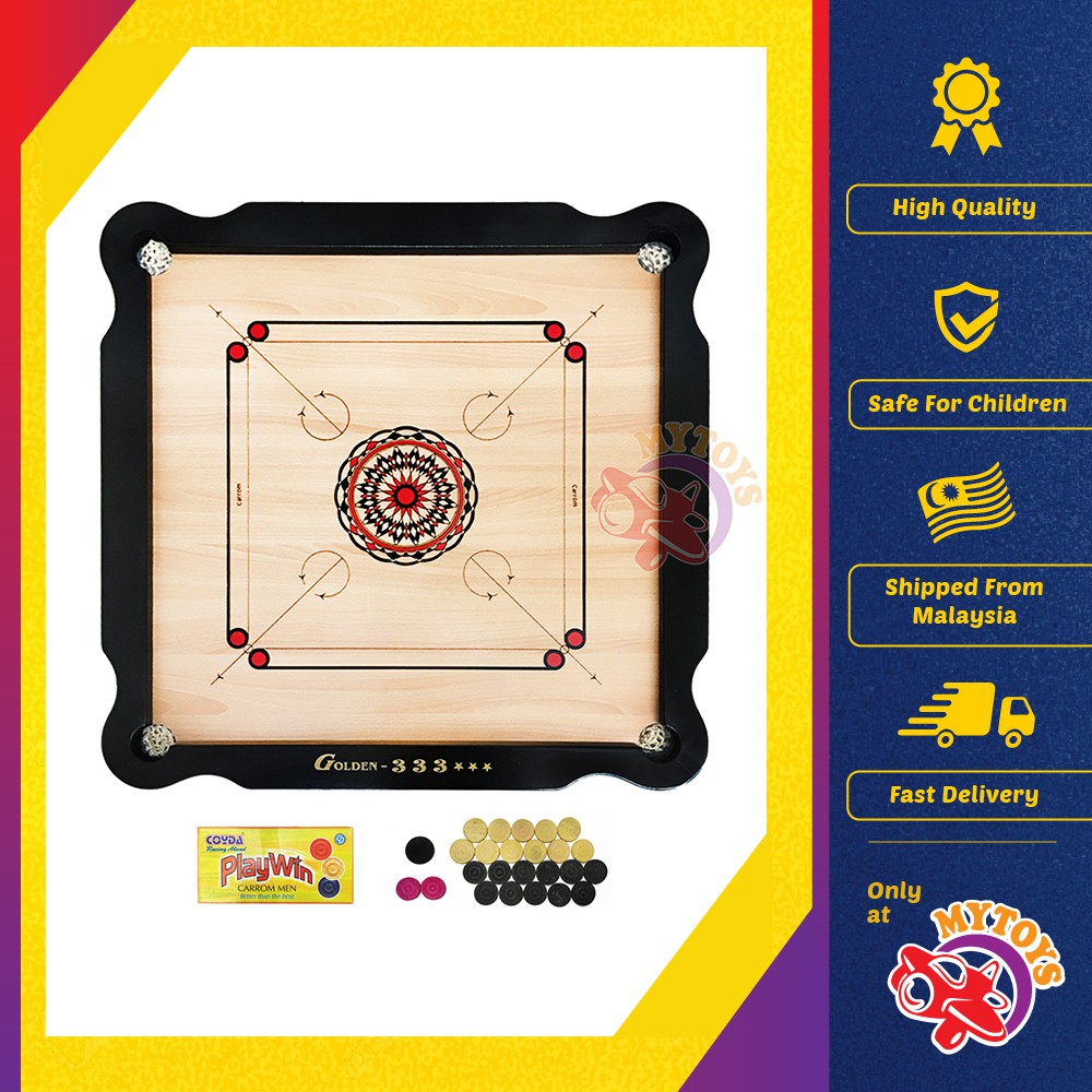 Classic Rubber Wood Frame Wooden Carrom Board 88cm, Carrom Men, Striker