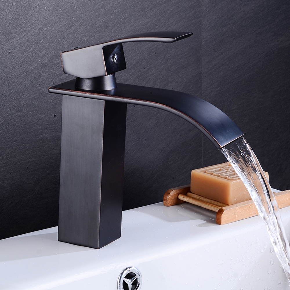 Silver//Nickel//Black Bathroom Basin Vessel Sink Waterfall Mixer Faucet Brass Taps