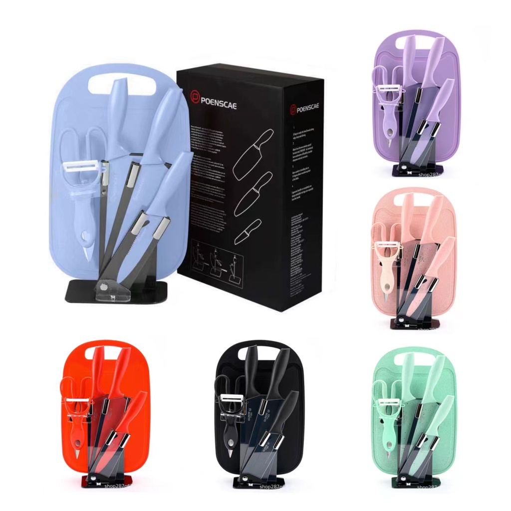 Kitchen Knife Set 7 in 1 Kitchen Knives Utensils Pisau Viral Set Dapur Pisau Gunting set 厨房便携式7件刀套